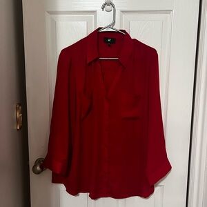 Red Button Down Women's Top